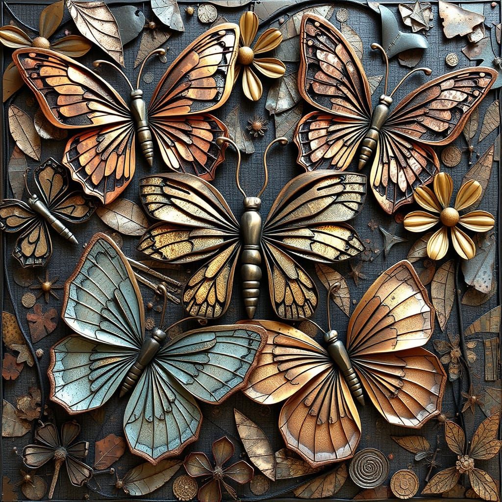 Metallic Butterflies and Flowers