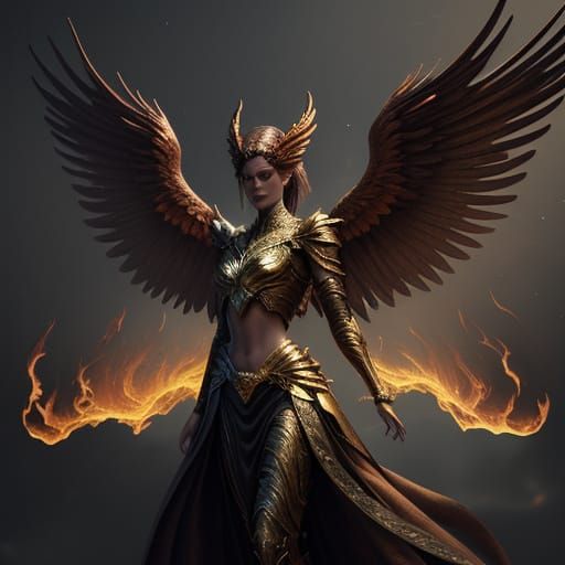 Figure of Light with Fiery Wings in Dramatic Chiaroscuro