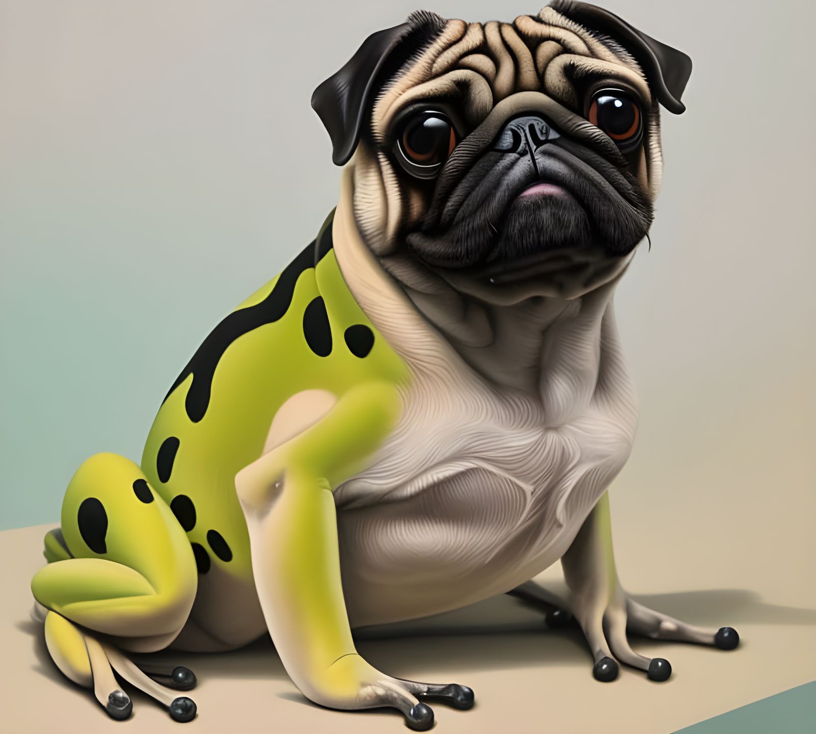 Photorealistic Frog Pug Mix Portrait in 8k