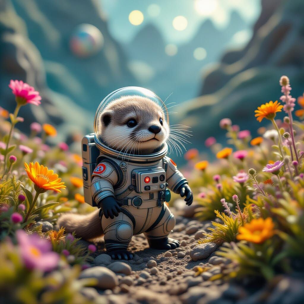 Otter Astronaut Explores Alien Planet in Comic Art Style