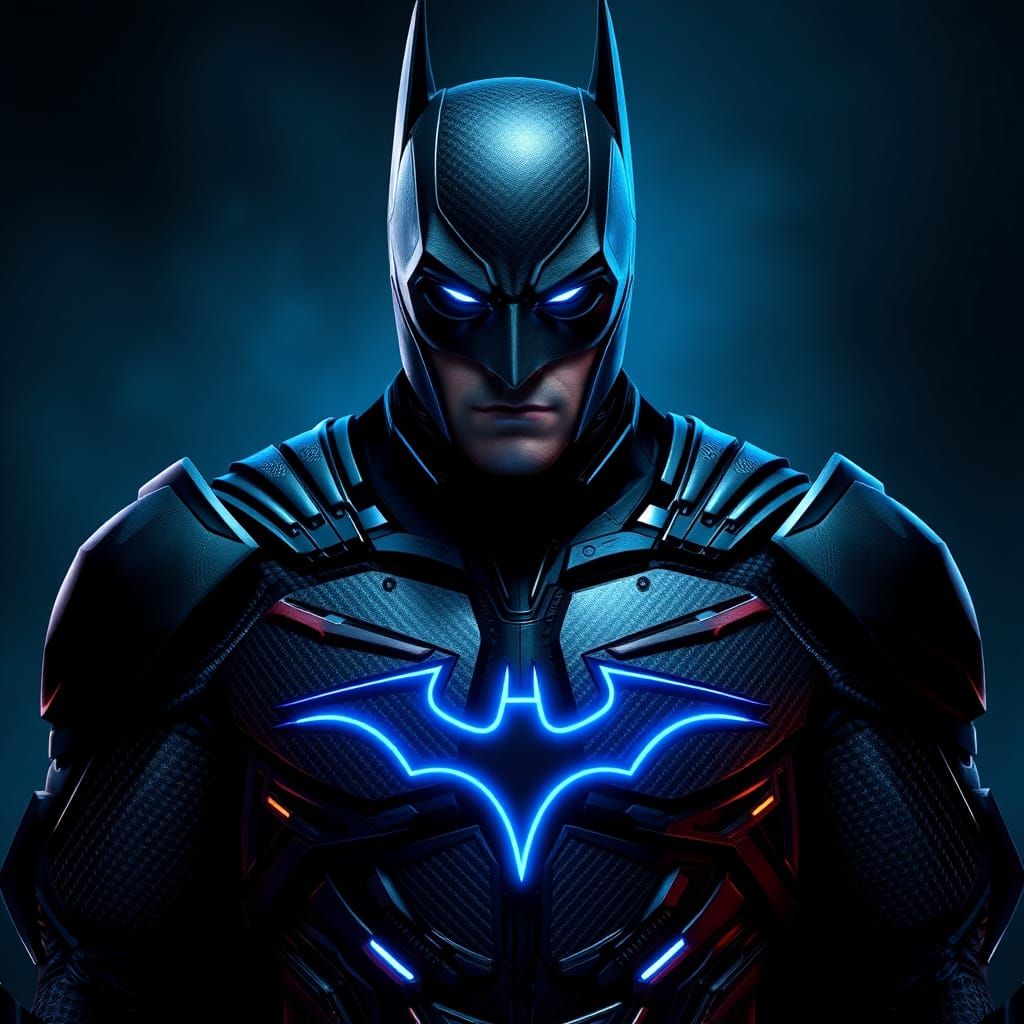Neon Armored Batman Portrait in Cyberpunk Style