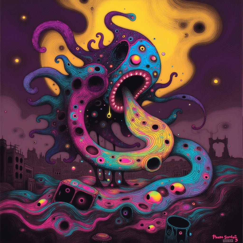 Colossal Piranha Plant Devouring Post-Apocalyptic World