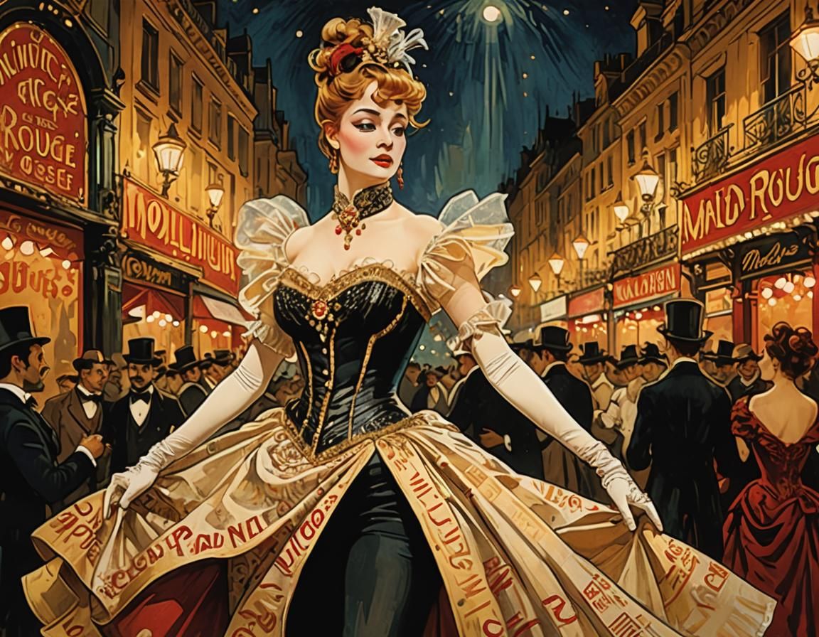 Moulin Rouge Dancer Poster in Art Nouveau Style