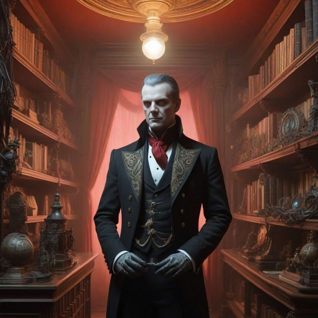 Mysterious Occultist in Victorian Study, Steampunk Inspirati...