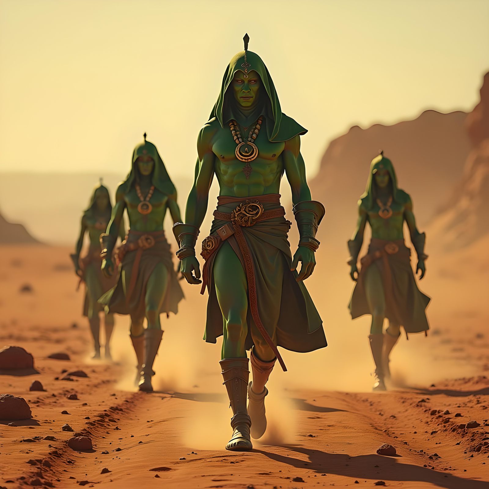 Martian Tharks on Barren Desert Planet