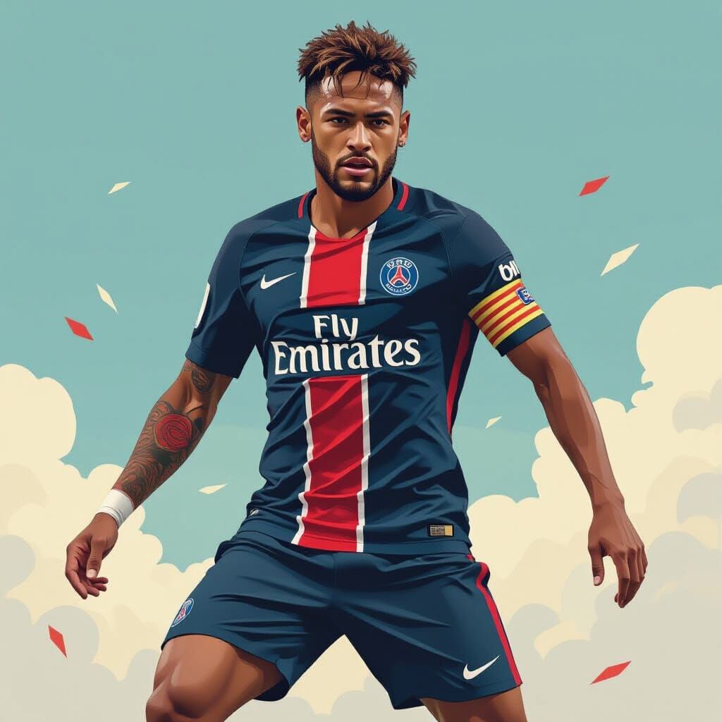 Neymar in Dynamic Pose, Digital Art Illustration