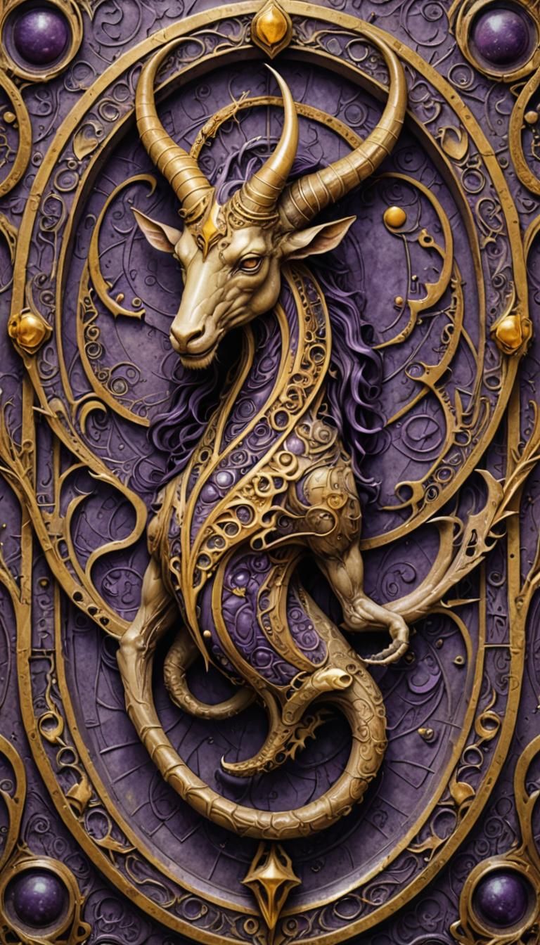 Detailed Capricorn Symbol in Mystical Wiccan Art