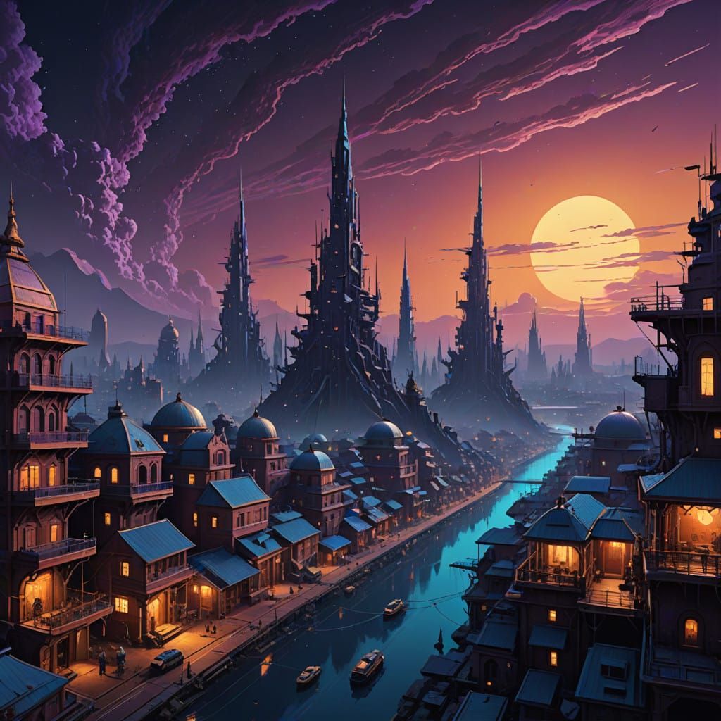 Israeli Cityscape in Vibrant Dusk Colors