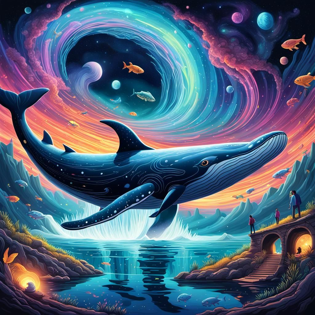 Cosmic Whale in Night Sky: Psychedelic Astral Art