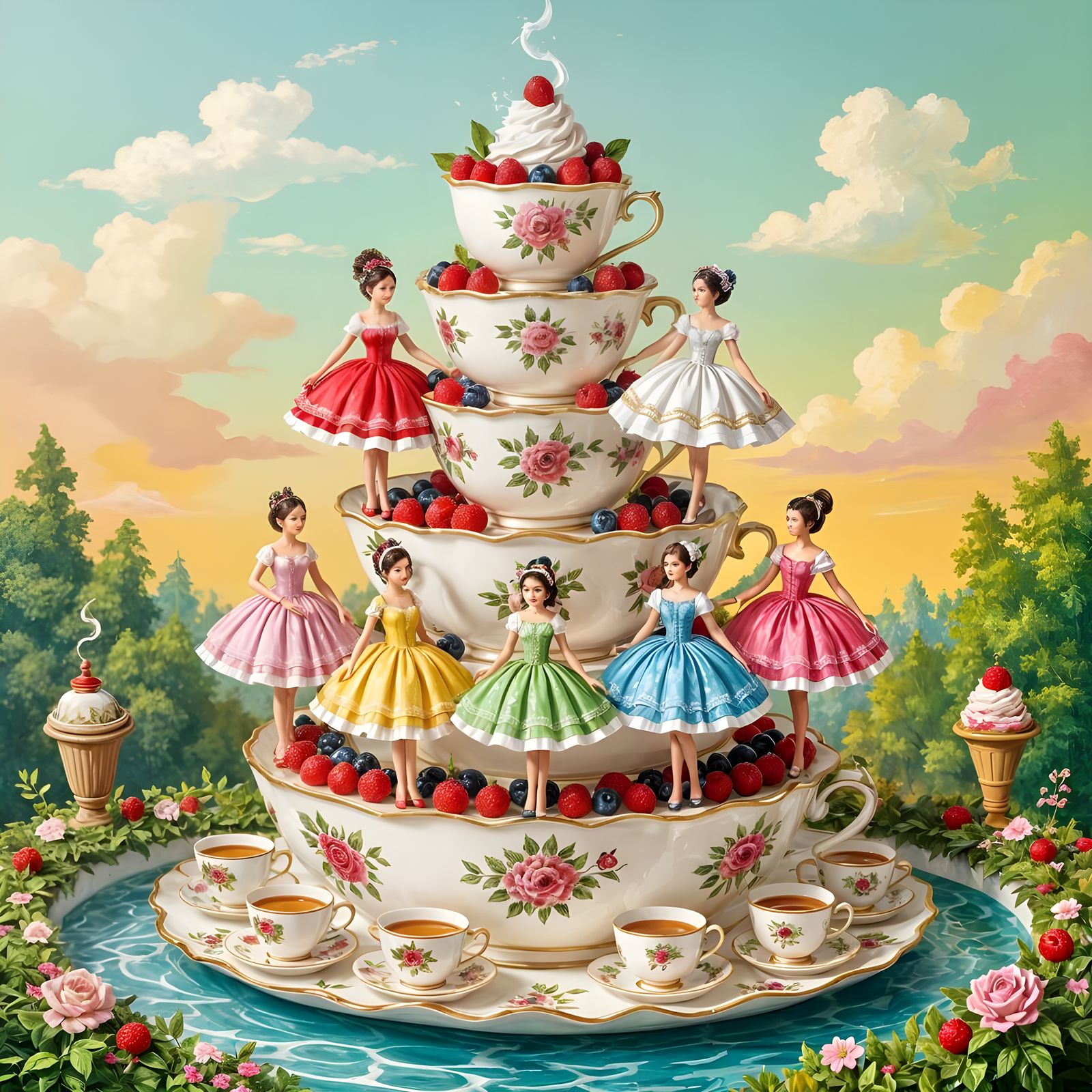 Teacup World Fashion Show in Gouache Style