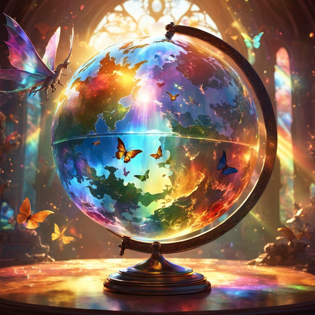 Glass Earth Globe with Rainbow Light