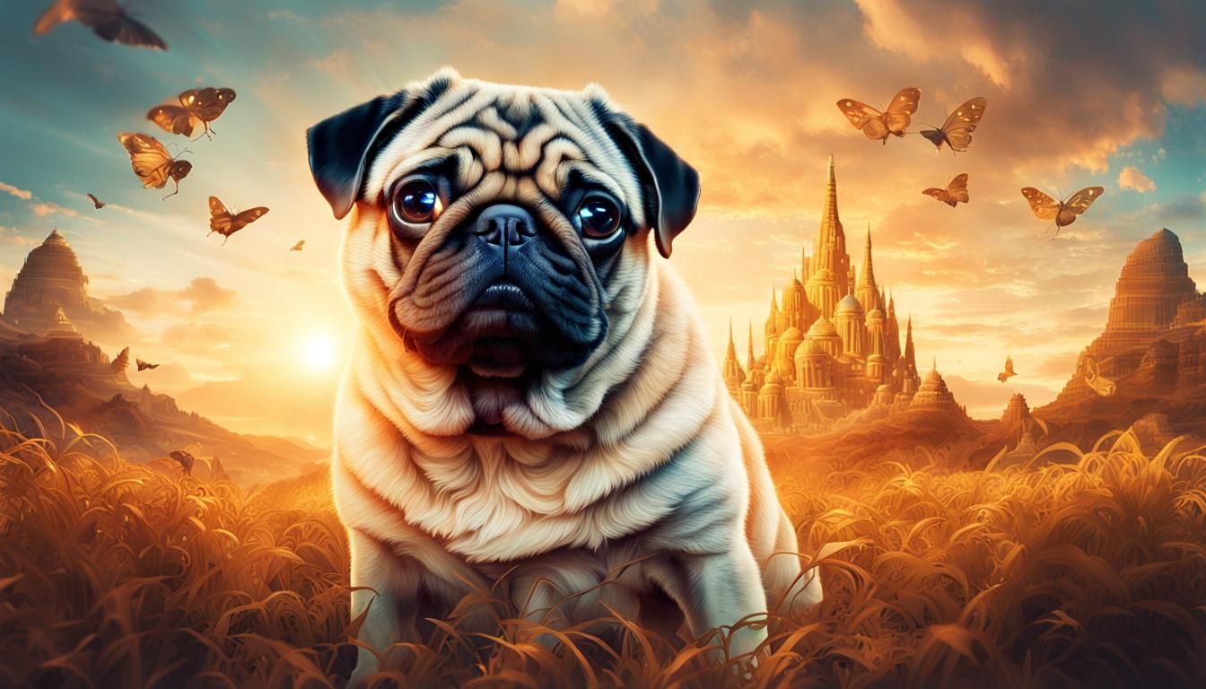 Majestic Pug in Fantasy Double Exposure