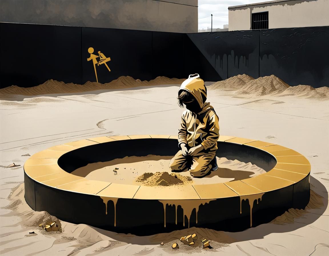 Minimalist Portrait of a Lonely Child in a Desolate Playgrou...