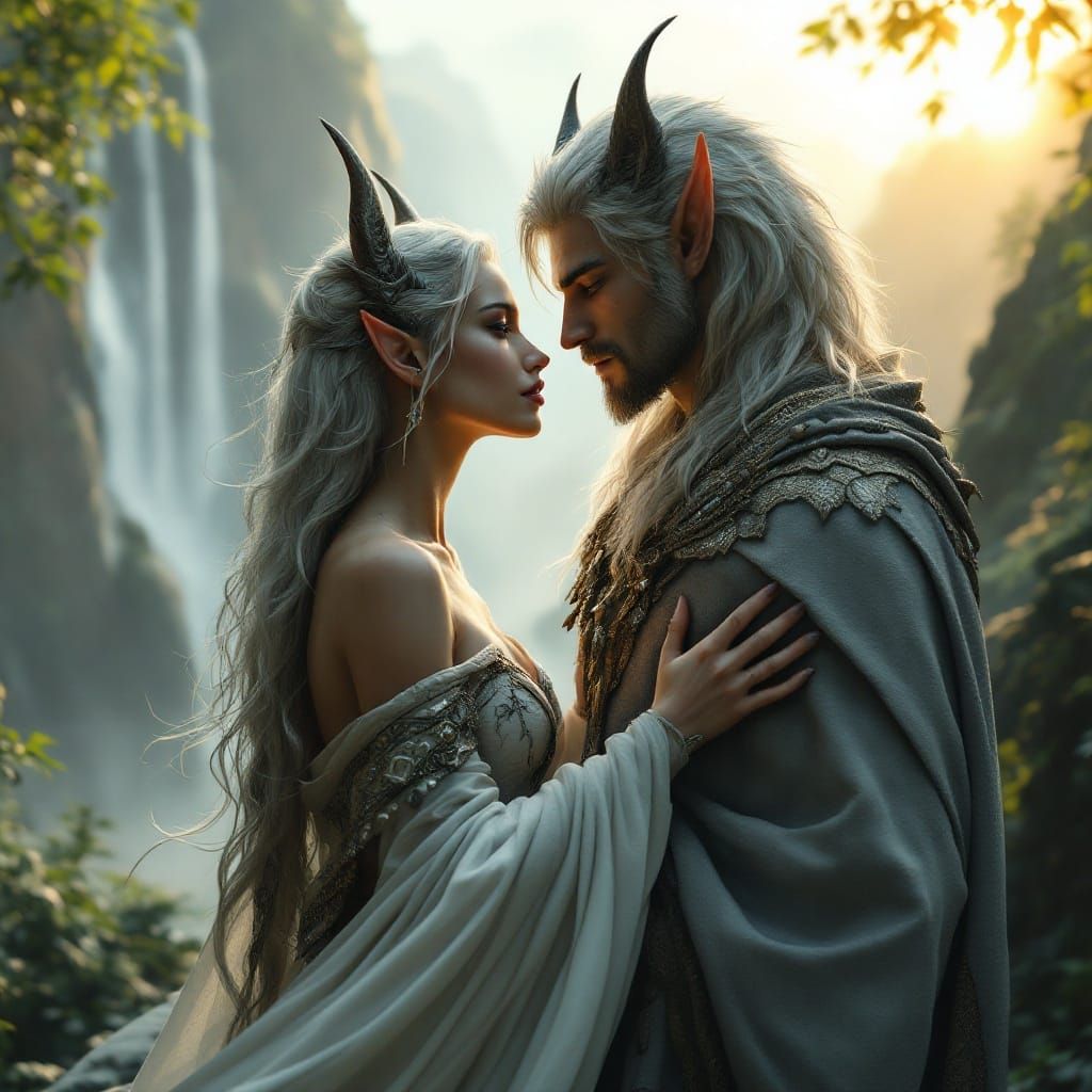 Loving Embrace in a Whimsical Fantasy Realm