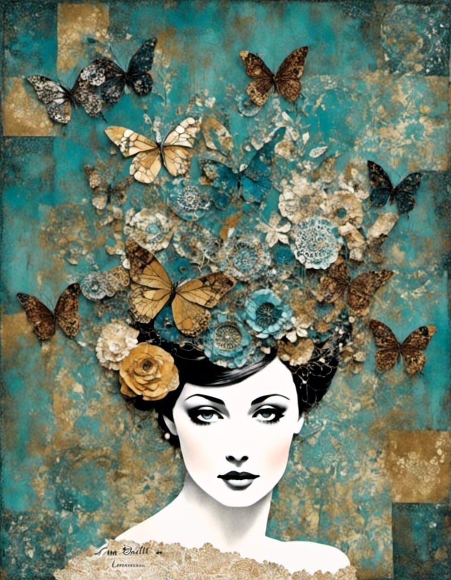 Elegant Mixed Media Collage Portrait in Vintage Style