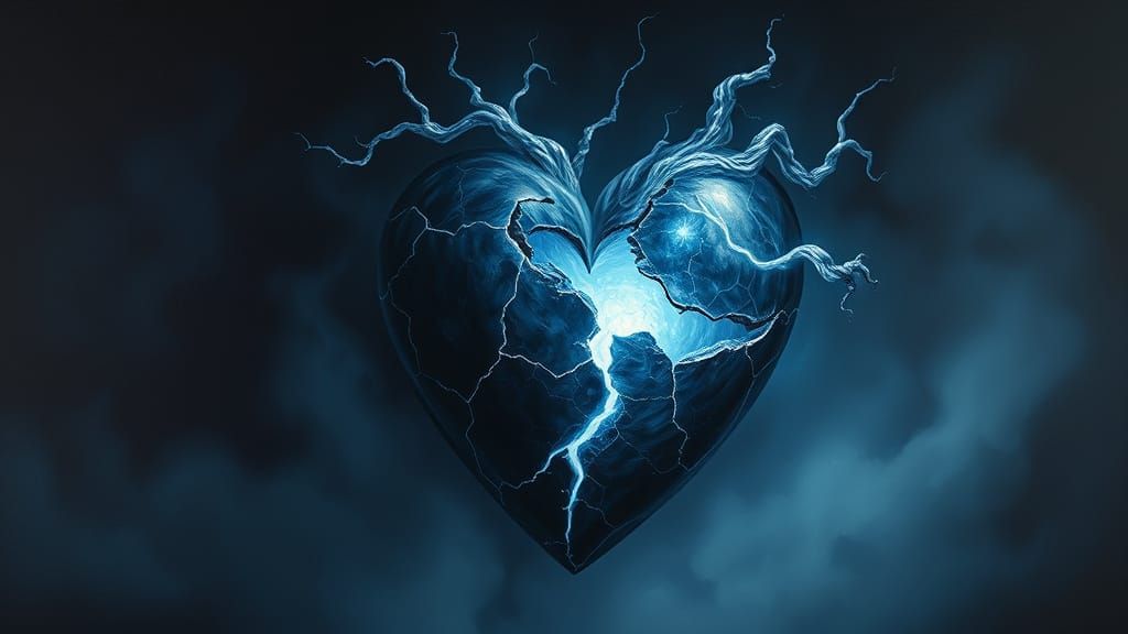 Shattered Obsidian Heart in Misty Void