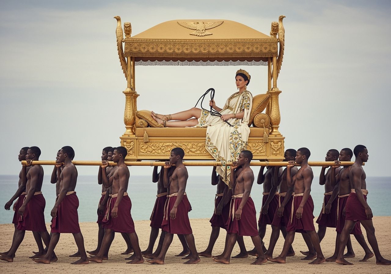 Regal Roman Empress on Imperial Chaise Lounge