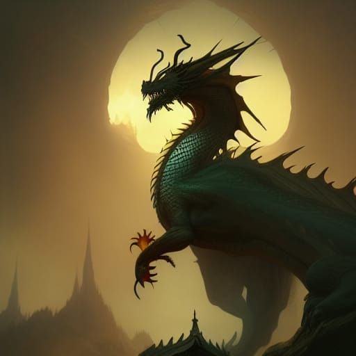 Detailed Dragon Concept Art in Dark Fantasy Style