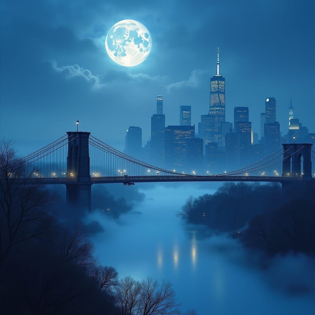 Ethereal Fantasy Landscape Under a Blue Moon