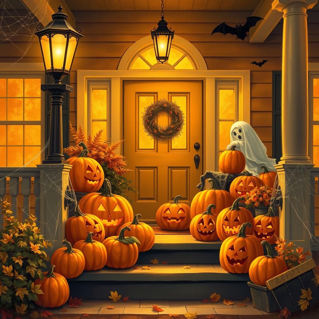 Halloween Porch in Norman Rockwell Style