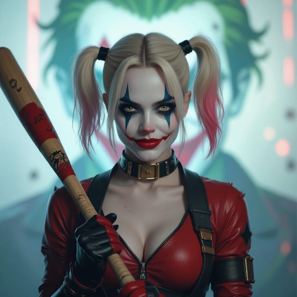 Photo-Realistic Harley Quinn with Joker Hologram