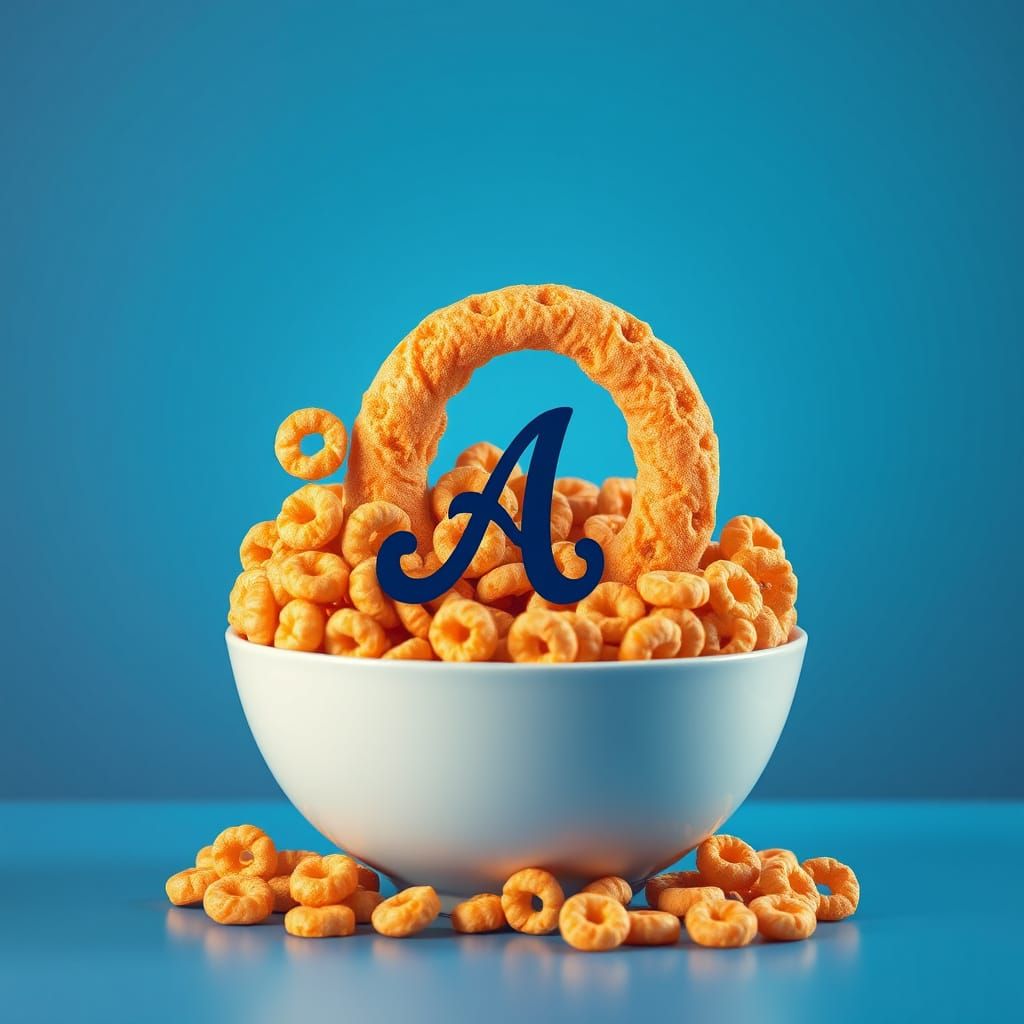 Golden Cheerios with Elegant Cursive A in Dreamlike Blue