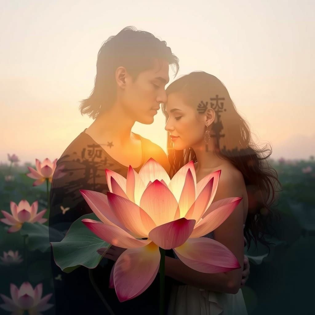 Ethereal Double Exposure Masterpiece with Lotus Flower