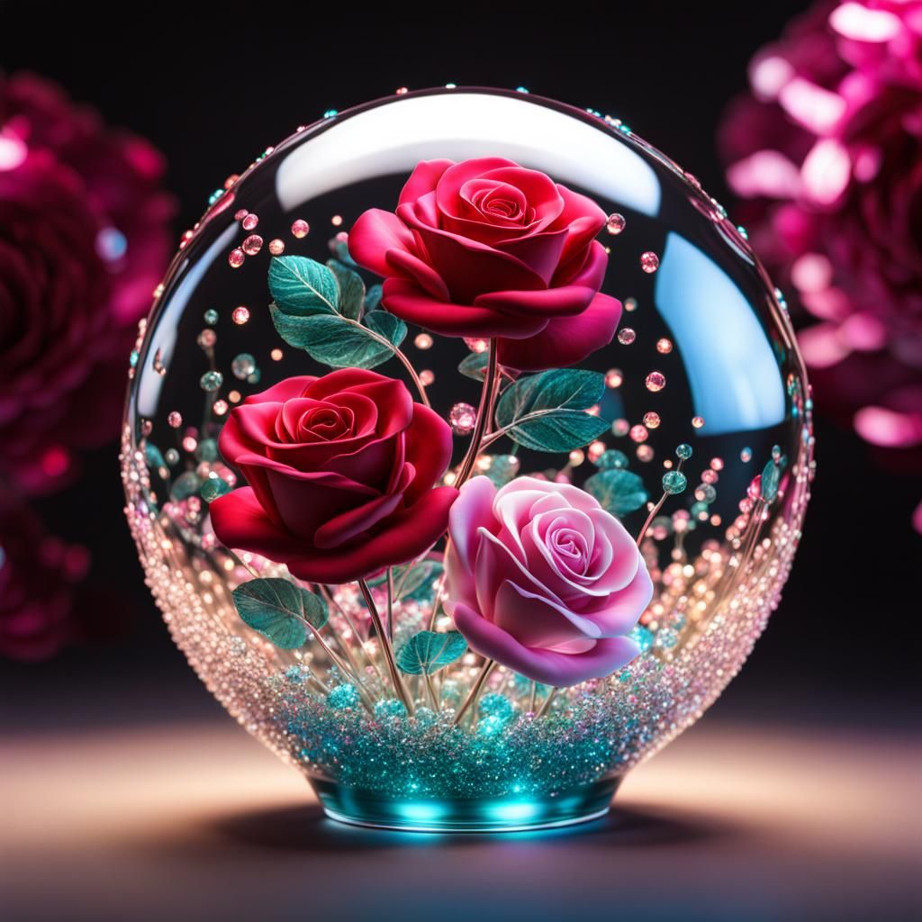 Shimmering Roses in Glass Vase: Photorealistic CGI