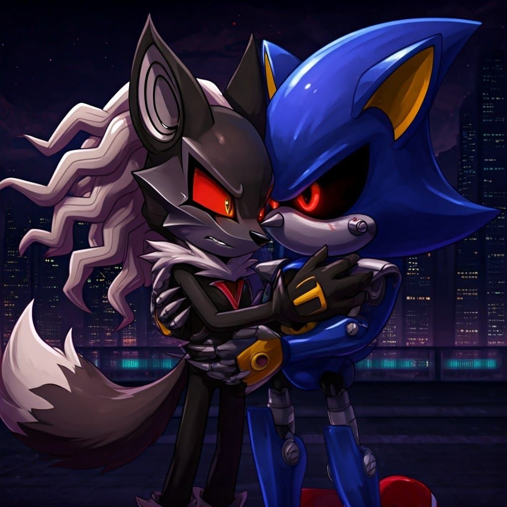 Infinite Hugs Metal Sonic in a Gritty Cyberpunk City