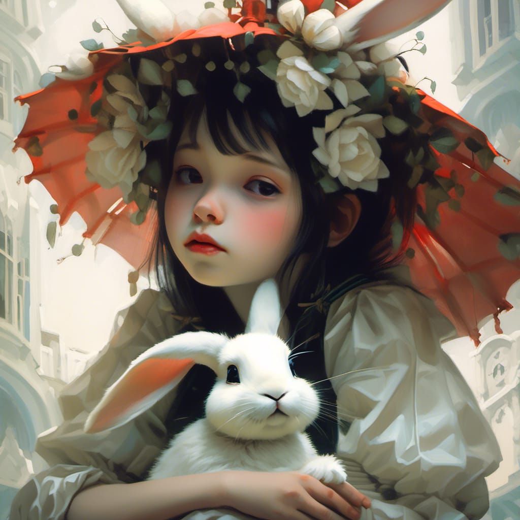 Fairytale White Rabbit: Intricate Digital Art