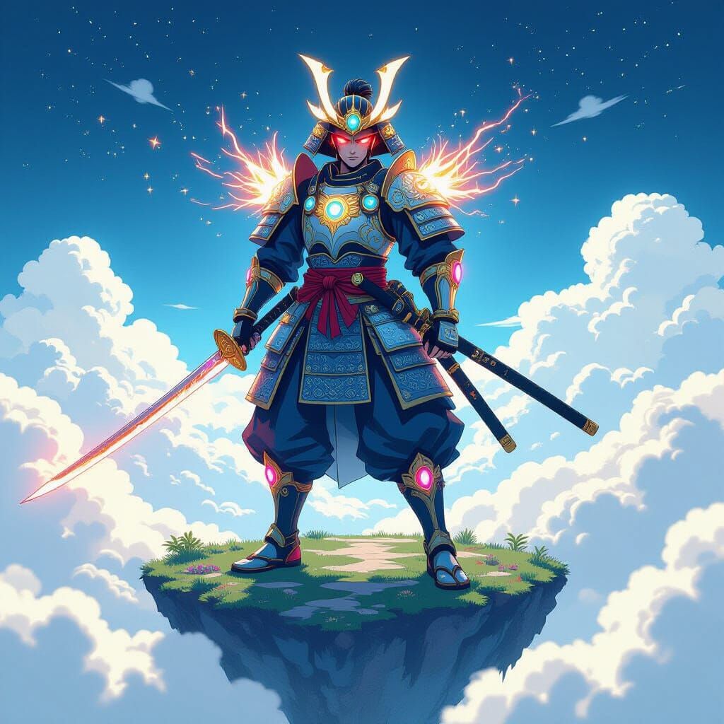 Celestial Samurai Warrior in Dynamic Anime Style