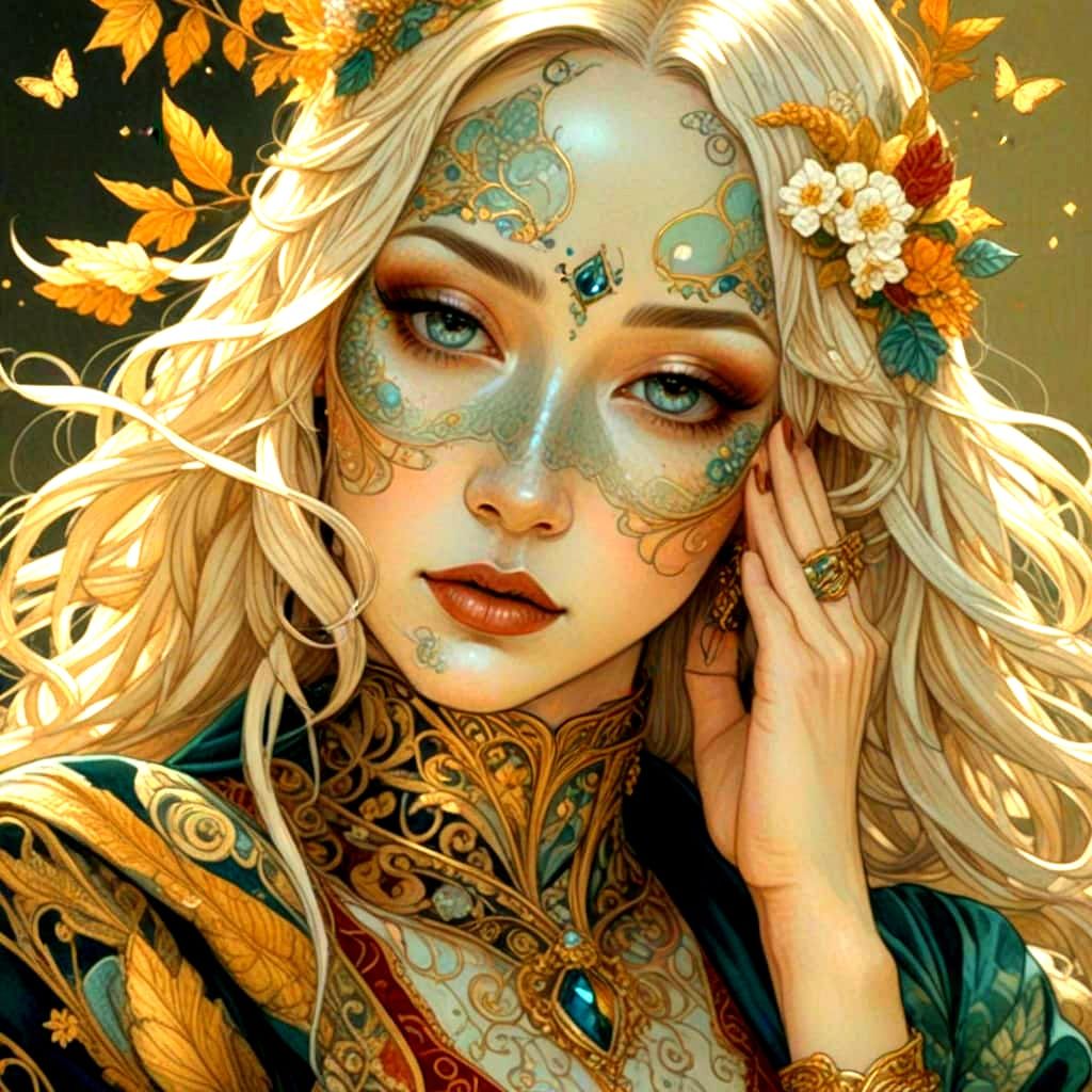 Elegant Woman in Velvet and Baroque Florals