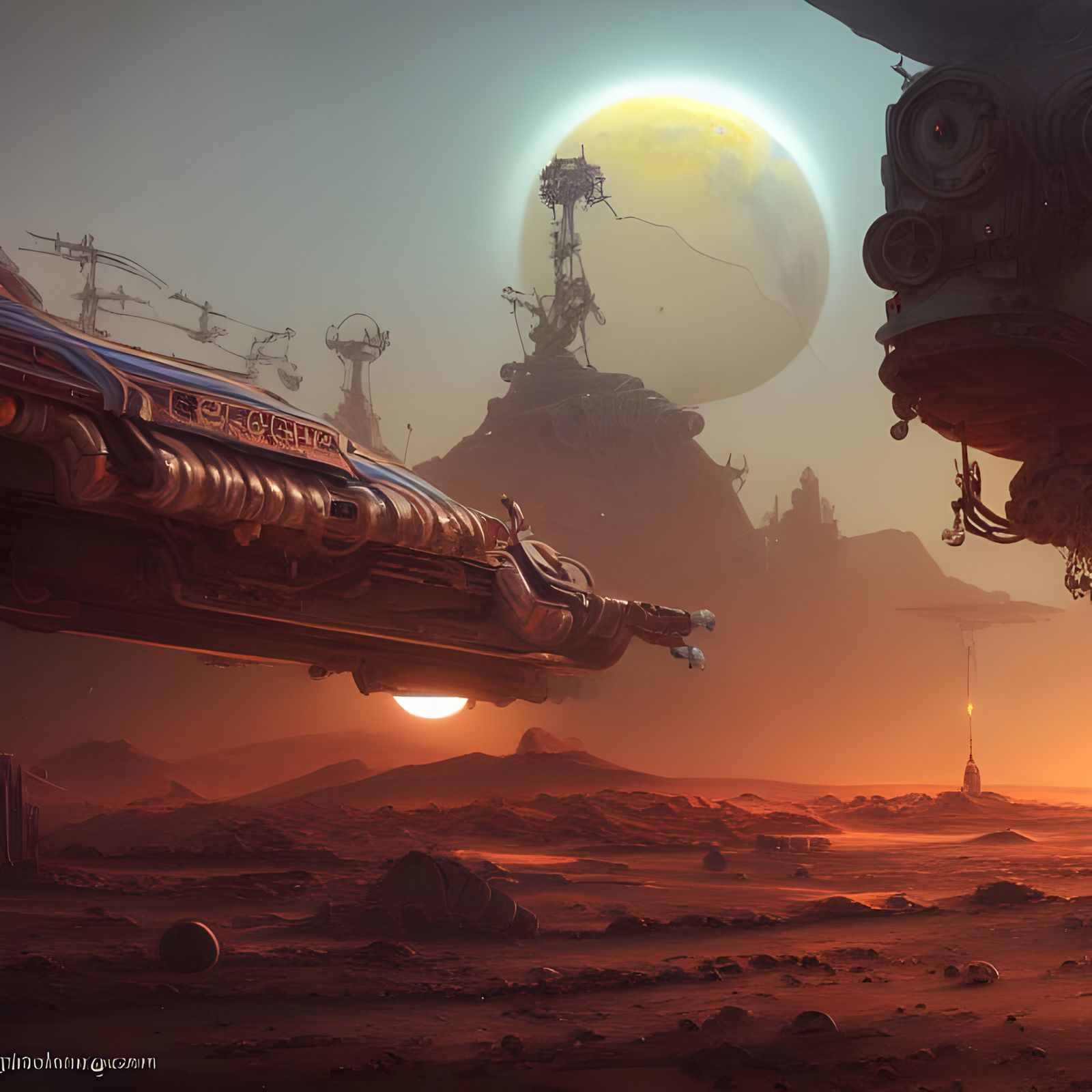 Sci-Fi Junkyard on Mars with Crystal Stars