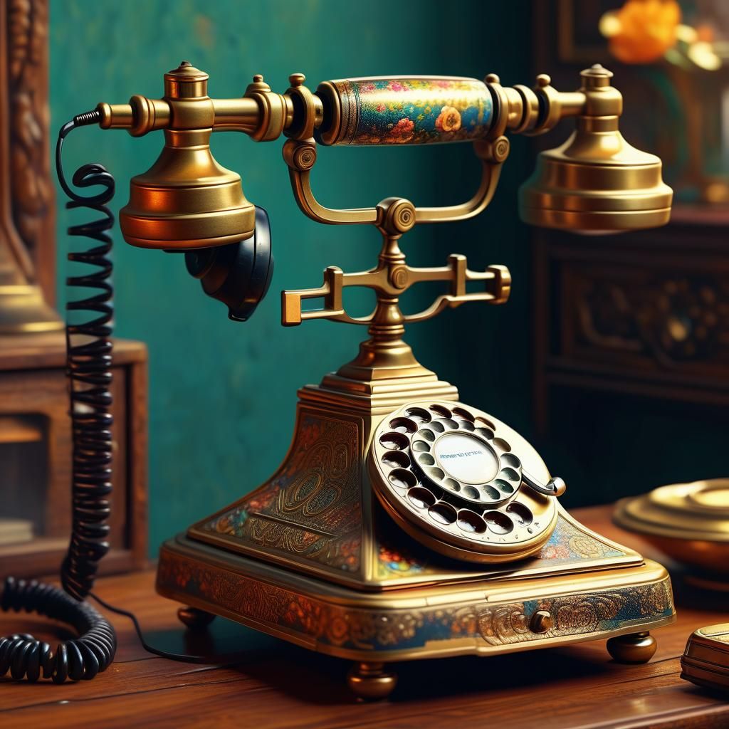 Vintage Telephone in Oil Painting Style