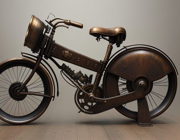 Steampunk Bicycle in Antique Finish with Intricate Brass Gea...