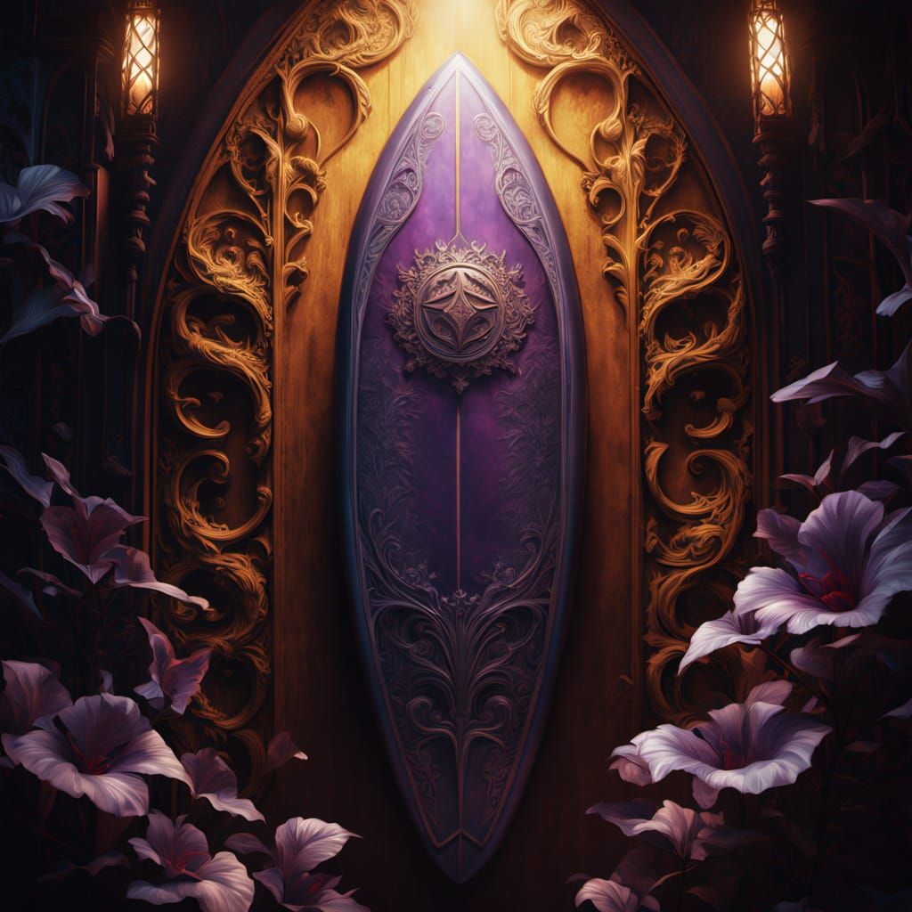 Ethereal Surfboard Masterpiece in Dark Fantasy Style