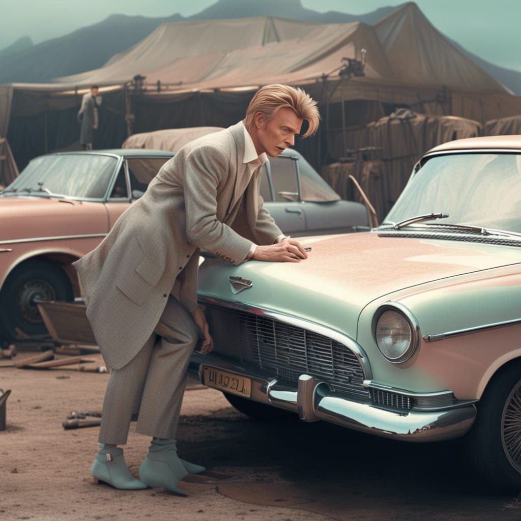 David Bowie Repairs Cars in Pale Pastel Colors