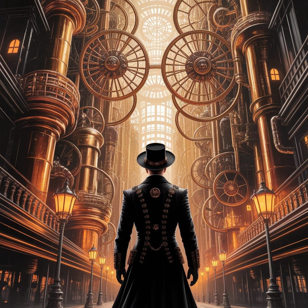 Steampunk Matrix Cityscape in Gouache Painting Style