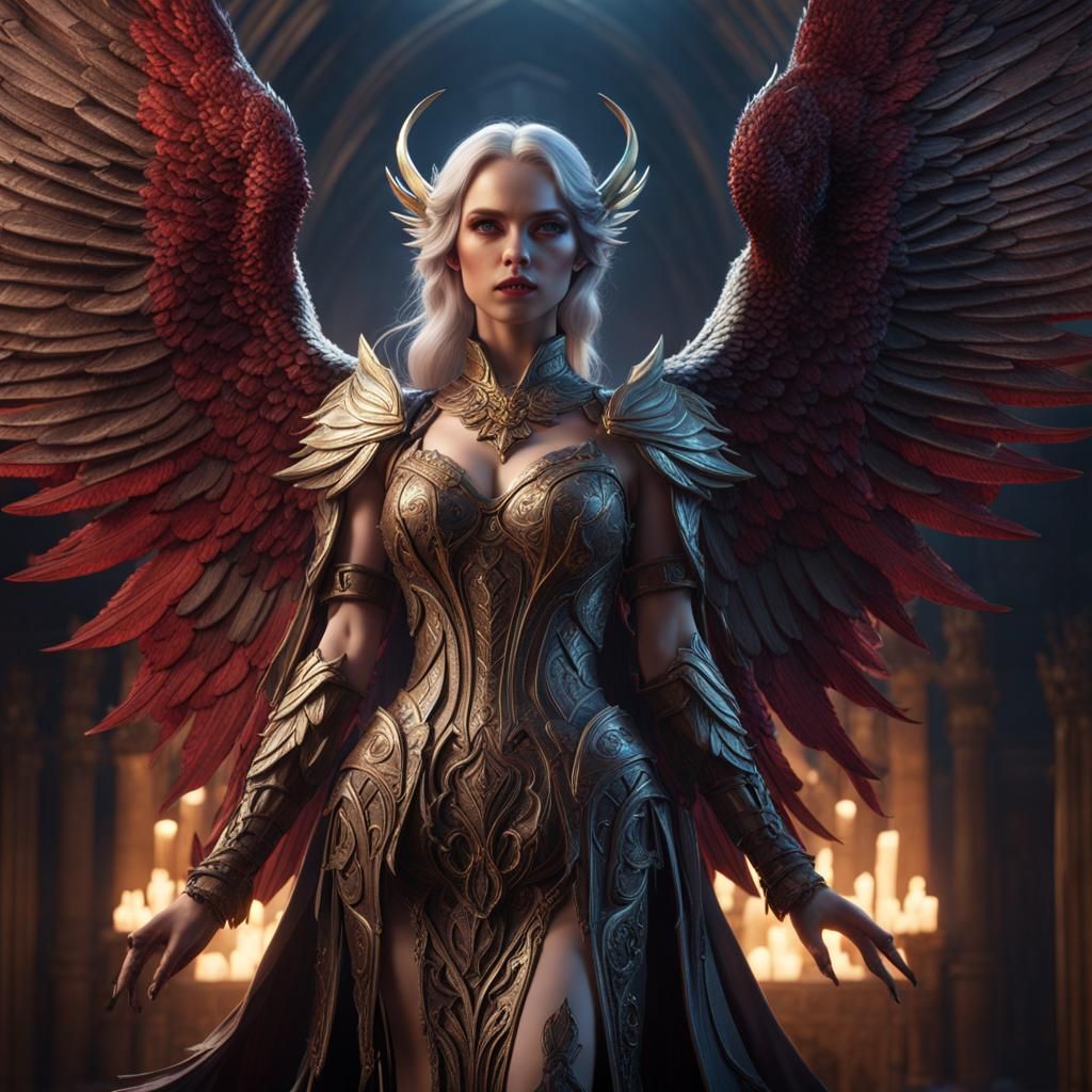 Angel and Demon Girl in Detailed Matte Painting