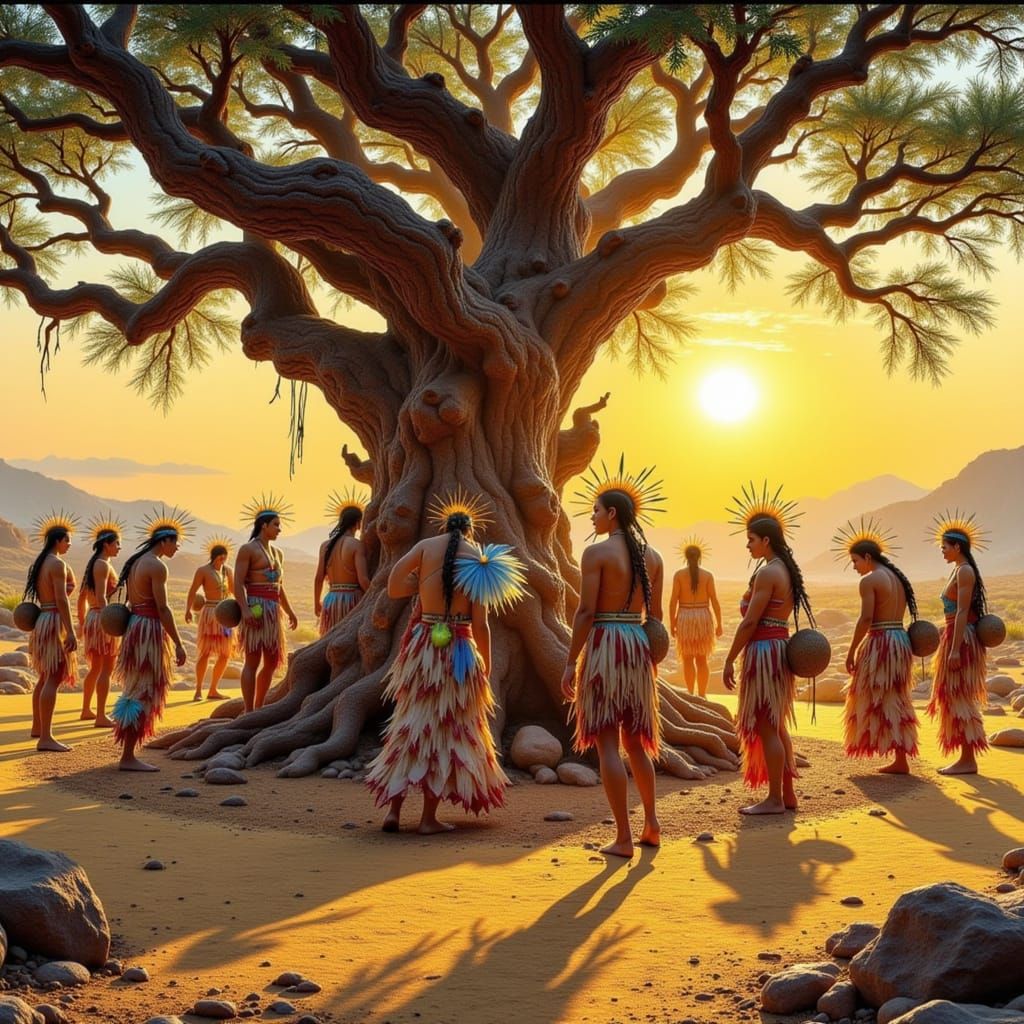 Native Americans Perform Sun Dance in Golden Light