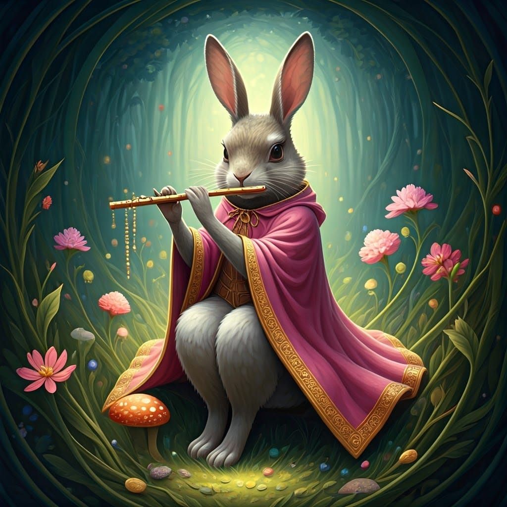 Surreal Whimsy: Rabbit in Lush Forest Dreamscape