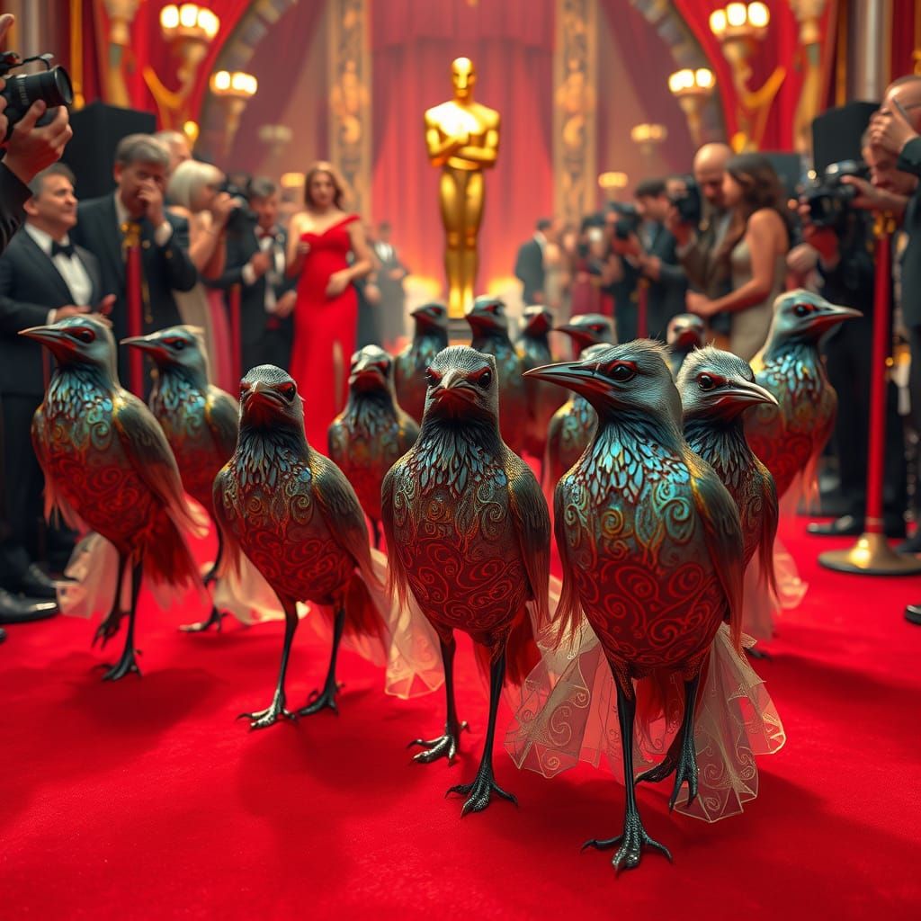 Mockingbirds Shine on the Oscars Red Carpet in Iridescent Go...