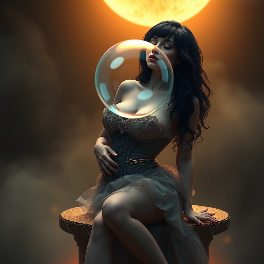 Seductive Gothic Siren in Iridescent Haze