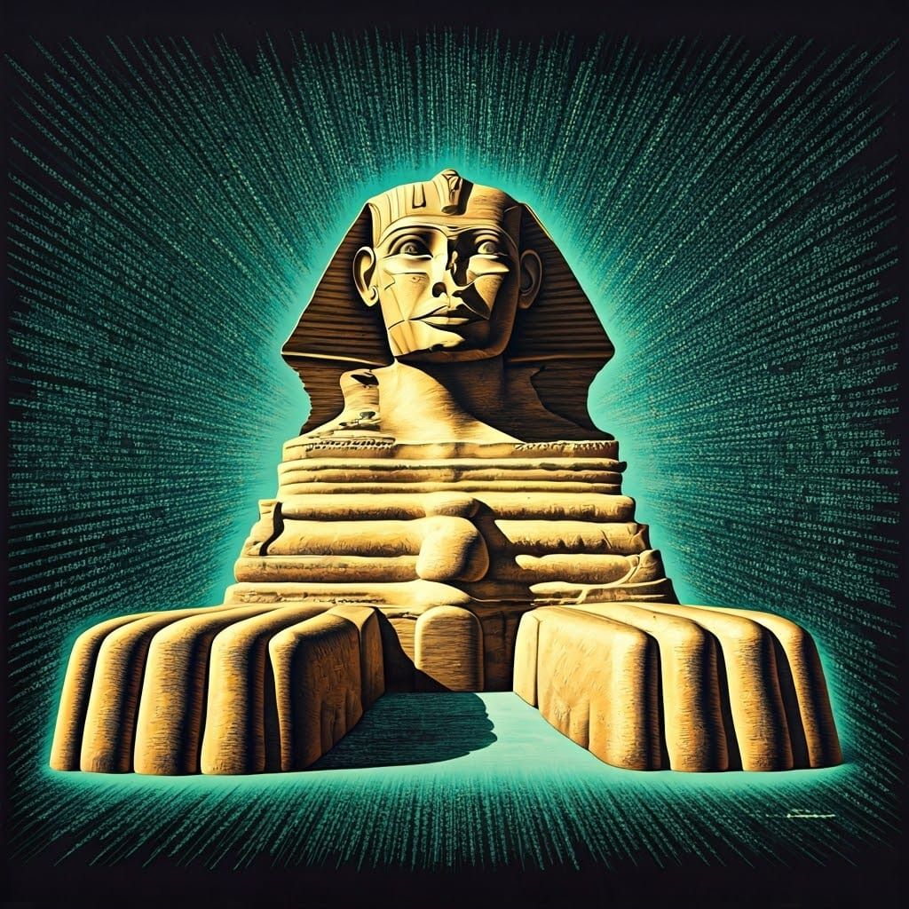 Surreal Cyberpunk Sphinx Reigns Over Futuristic Ancient Egyp...