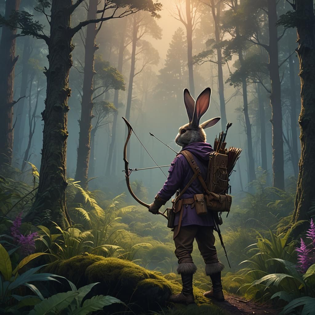 Rabbit Hunter in Forest: Fantasy Concept Art