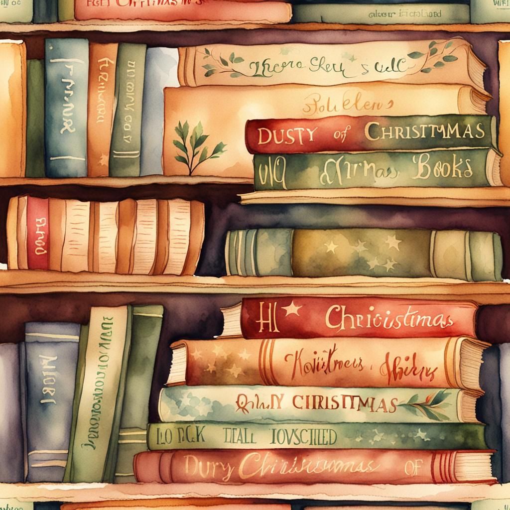 Vintage Christmas Books: Watercolor Shelf in Golden Light