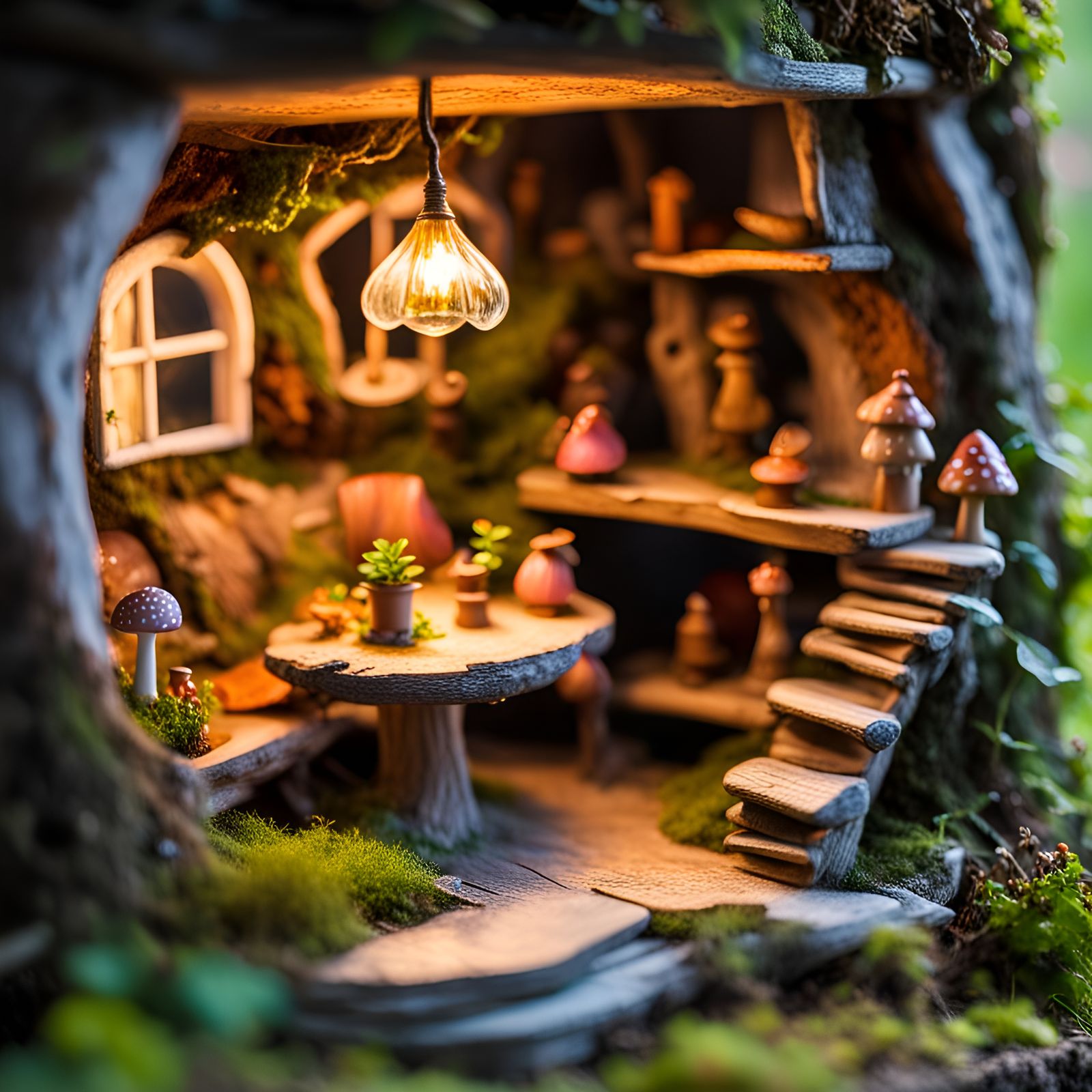 Miniature Fairy House in Mushroom, Fantasy Scene