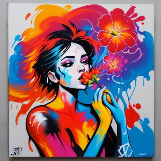 Fiery Floral Kiss: Abstract Graffiti Art