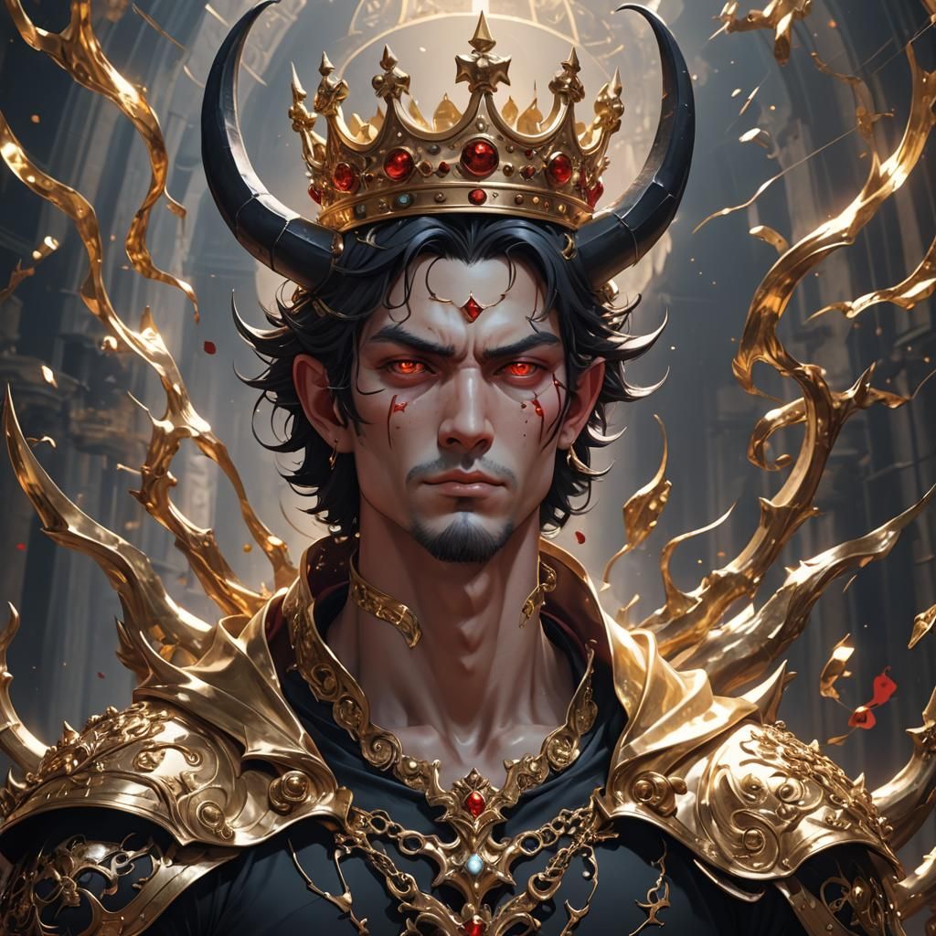 Anime Devil Contemplates Royalty in 3D Rendering