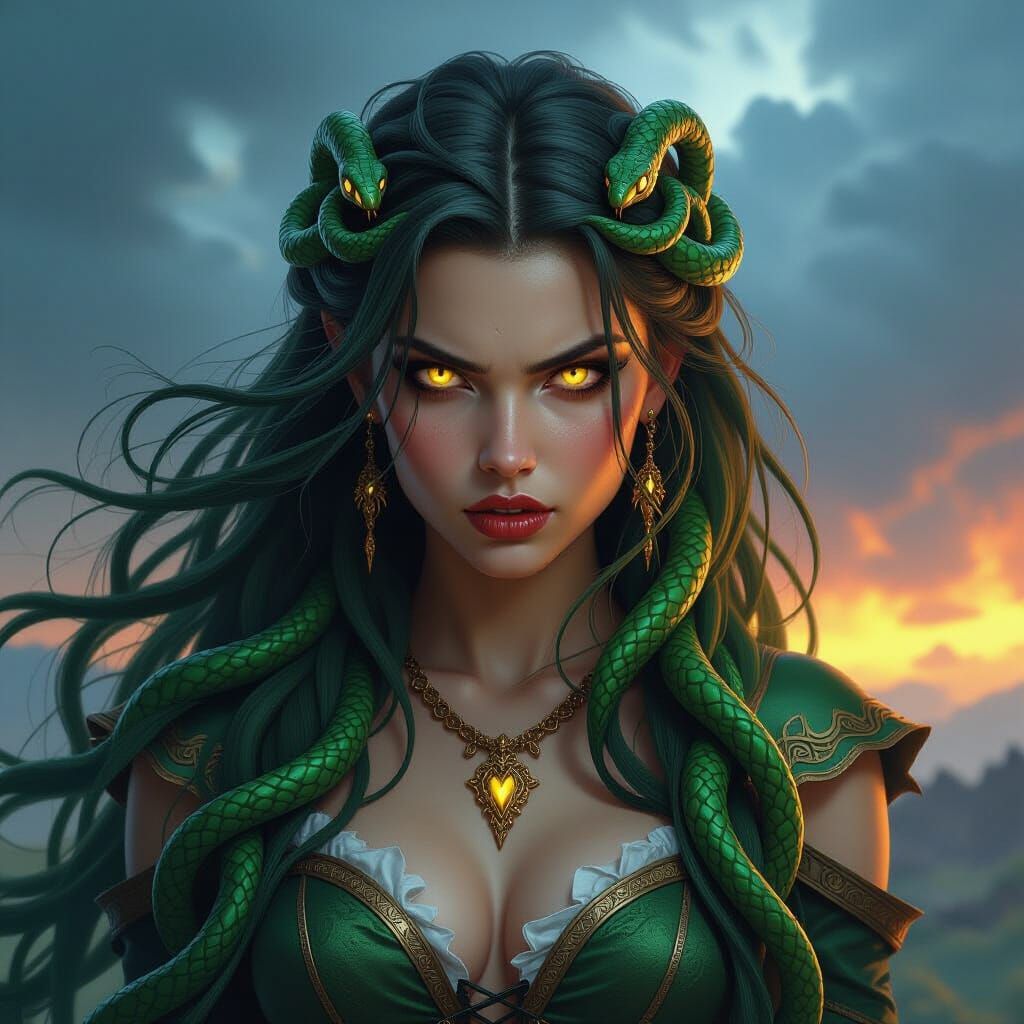 Fantasy Medusa Poster with Snake Hair and Fangs